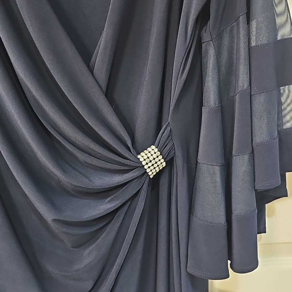 NWT 18W R&M Richards Navy Rhinestone Faux Wrap Belle Sleeve Dress Wedding Dressy - Picture 7 of 15